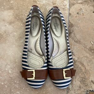Deflex Comfort Striped Blue and Brown Wedge Shoes